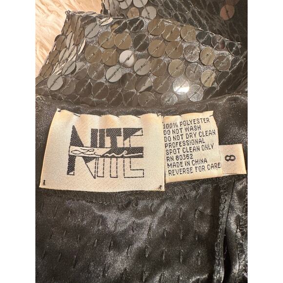 Lime Nite 80's Vintage Black Sequin 3 Spaghetti Straps Cocktail Party Dress Sz 8 - Picture 3 of 9